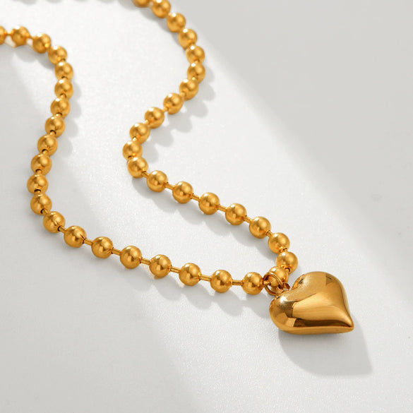 Women's Classic Heart Titanium Steel And Stainless Steel Necklace With Geometric Styling And Electroplating Ball Chain