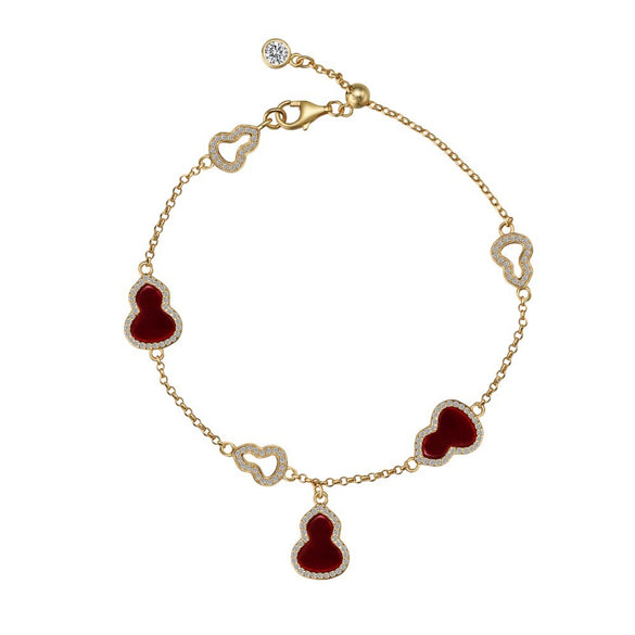 Women's Classic Retro 925 Sterling Silver Gourd Shaped Pendant Bracelet With Fritillaria Agate And Zircon Electroplated Design