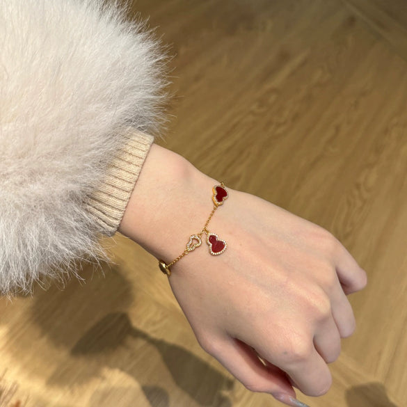 Women's Classic Retro 925 Sterling Silver Gourd Shaped Pendant Bracelet With Fritillaria Agate And Zircon Electroplated Design