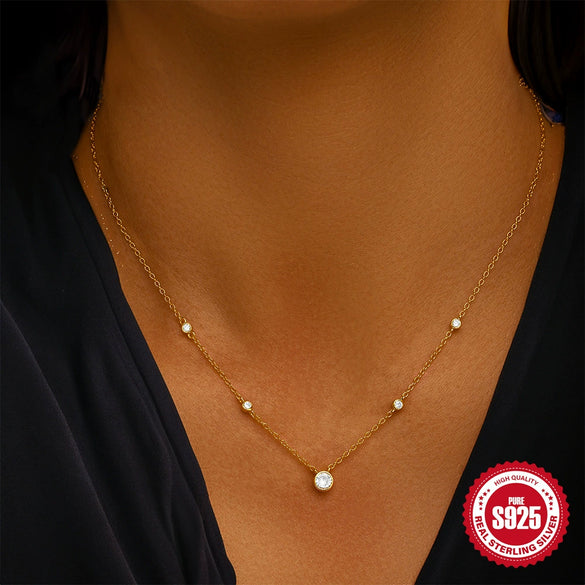 Women's Classic S925 Sterling Silver Diamondencrusted Round Ochain Necklace With Electroplating Treatment