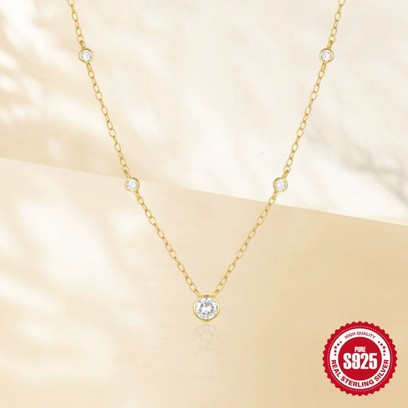 Women's Classic S925 Sterling Silver Diamondencrusted Round Ochain Necklace With Electroplating Treatment
