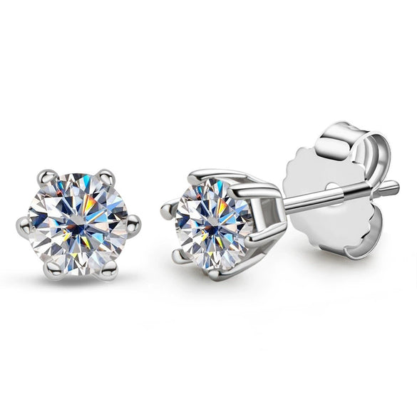 Women's Classic Sixclaw Geometric Moissanite S225 Sterling Silver Plated 18K Gold Earrings