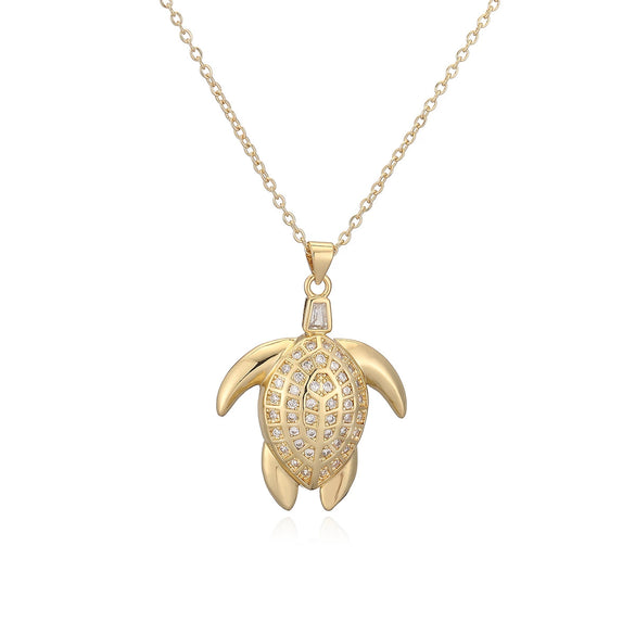 Women's Clavicle Chain Copper Plated Real Gold Inlaid Zircon Turtle Pendant Necklace Geometric Style