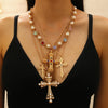 Women's Clavicle Chain Jewelry Stacked With Pearl Flower Inlaid Zircon And Colored Gemstone Zinc Alloy Geometric Style
