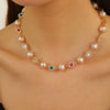 Women's Clavicle Chain Jewelry Stacked With Pearl Flower Inlaid Zircon And Colored Gemstone Zinc Alloy Geometric Style