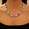 Women's Clavicle Chain Jewelry Stacked With Pearl Flower Inlaid Zircon And Colored Gemstone Zinc Alloy Geometric Style