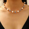 Women's Clavicle Chain Jewelry Stacked With Pearl Flower Inlaid Zircon And Colored Gemstone Zinc Alloy Geometric Style