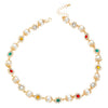 Women's Clavicle Chain Jewelry Stacked With Pearl Flower Inlaid Zircon And Colored Gemstone Zinc Alloy Geometric Style