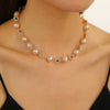 Women's Clavicle Chain Jewelry Stacked With Pearl Flower Inlaid Zircon And Colored Gemstone Zinc Alloy Geometric Style