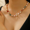 Women's Clavicle Chain Jewelry Stacked With Pearl Flower Inlaid Zircon And Colored Gemstone Zinc Alloy Geometric Style