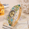 Women's Cloisonne Alloy Jewelry Set With Elegant Flowers And Oval Dial Retro Style Watch