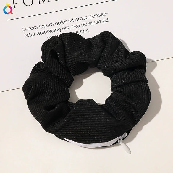 Women's Cloth And Pu Handmade Zipper Large Intestine Hair Ring Hair Accessories