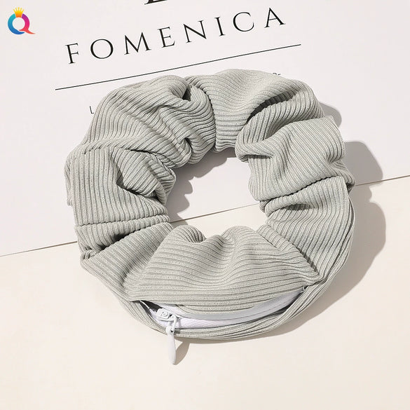 Women's Cloth And Pu Handmade Zipper Large Intestine Hair Ring Hair Accessories