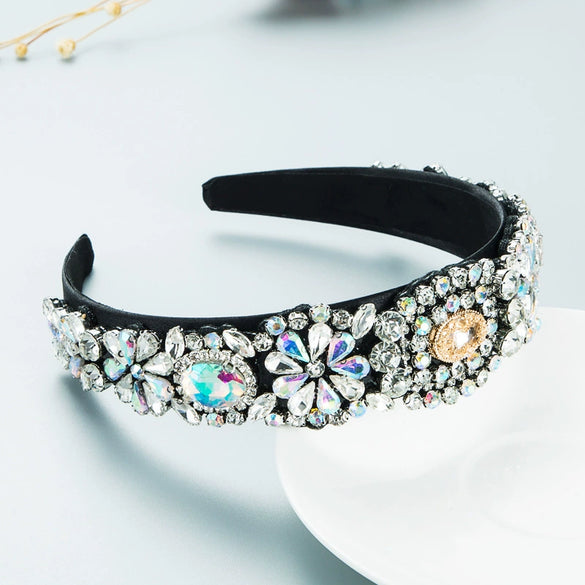 Women's Cloth Hair Hoop Headband With Full Diamond Embellishment Retro Baroque Style Hair Accessory