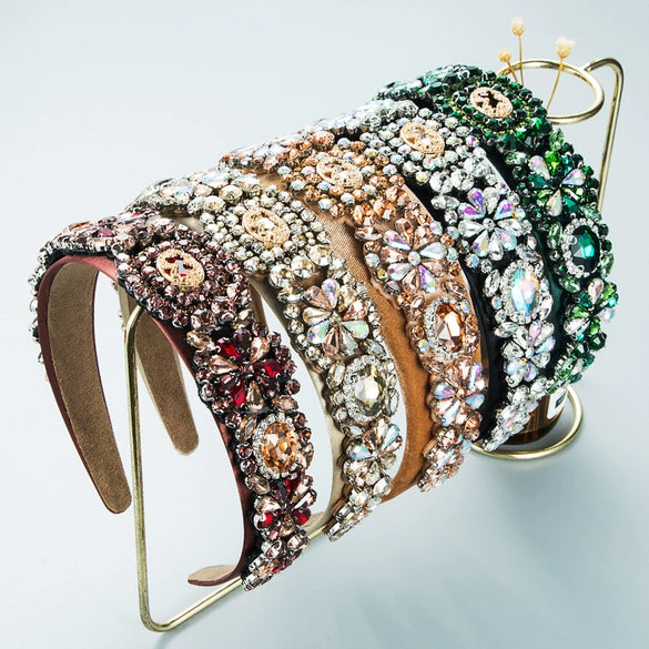 Women's Cloth Hair Hoop Headband With Full Diamond Embellishment Retro Baroque Style Hair Accessory