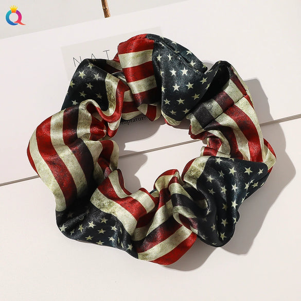 Women's Cloth Hair Ring With American Flag Pattern Pure Handmade