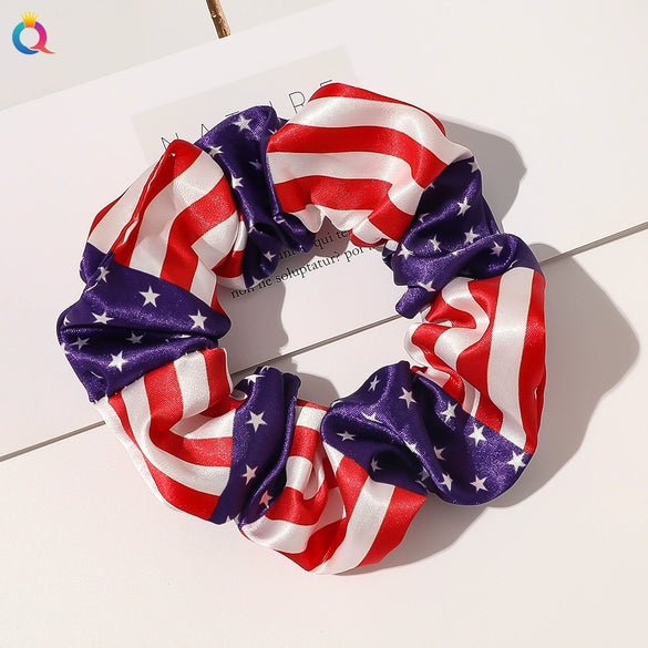 Women's Cloth Hair Ring With American Flag Pattern Pure Handmade