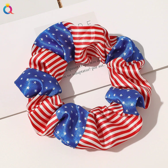Women's Cloth Hair Ring With American Flag Pattern Pure Handmade
