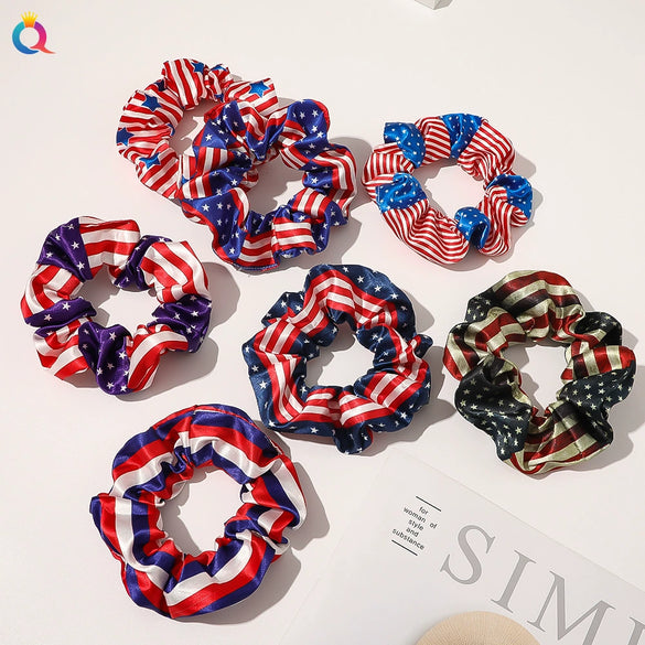 Women's Cloth Hair Ring With American Flag Pattern Pure Handmade