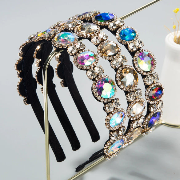 Women's Cloth Hairband With Baroque Inspired Geometric Diamond Inlay Light Luxury Bridal Headband Fashion Hair Accessory