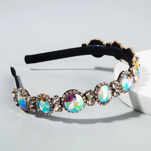 Women's Cloth Hairband With Baroque Inspired Geometric Diamond Inlay Light Luxury Bridal Headband Fashion Hair Accessory