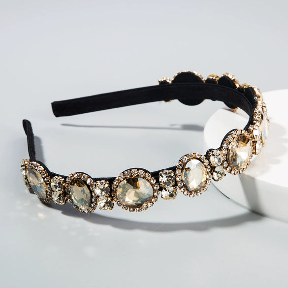 Women's Cloth Hairband With Baroque Inspired Geometric Diamond Inlay Light Luxury Bridal Headband Fashion Hair Accessory