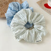 Women's Cloth Handmade Blue And White Striped Scrunchie Hair Accessory For Bun And Ponytail