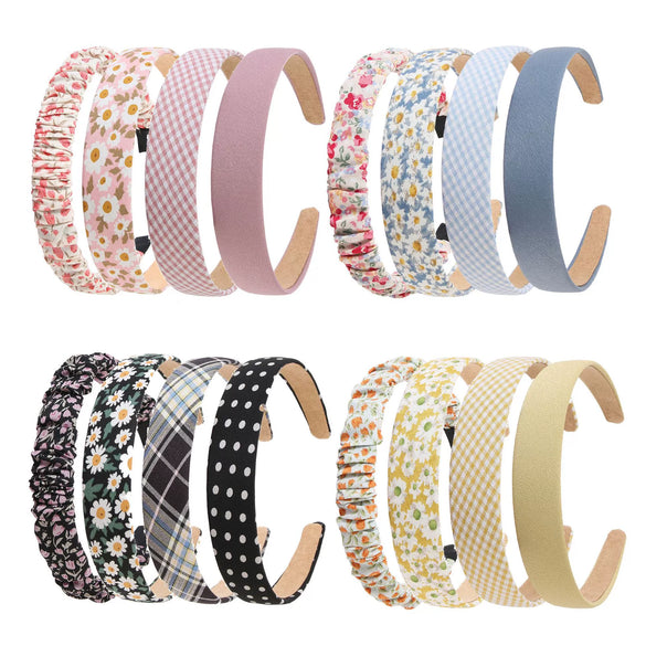 Women's Cloth Handmade Floral Plaid Hair Hoop Headband Hair Accessories