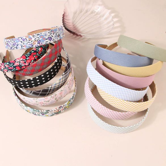Women's Cloth Handmade Floral Plaid Hair Hoop Headband Hair Accessories