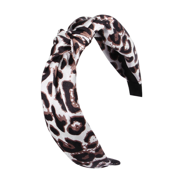 Women's Cloth Handwoven Leopard Print And Plaid Widebrimmed Knotted Headband Headwear