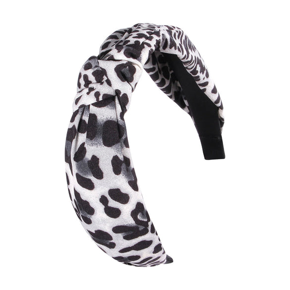 Women's Cloth Handwoven Leopard Print And Plaid Widebrimmed Knotted Headband Headwear