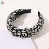 Women's Cloth Handwoven Leopard Print And Plaid Widebrimmed Knotted Headband Headwear