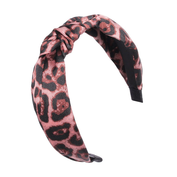 Women's Cloth Handwoven Leopard Print And Plaid Widebrimmed Knotted Headband Headwear