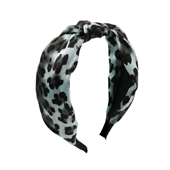 Women's Cloth Handwoven Leopard Print And Plaid Widebrimmed Knotted Headband Headwear