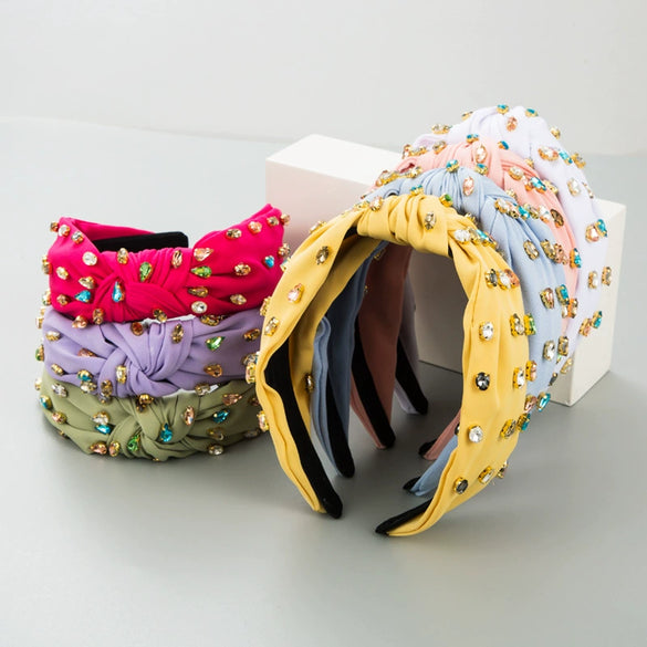 Women's Cloth Headband With Pleated Knot And Diamond Embellishment Fashion Geometric Full Diamond Hair Accessory