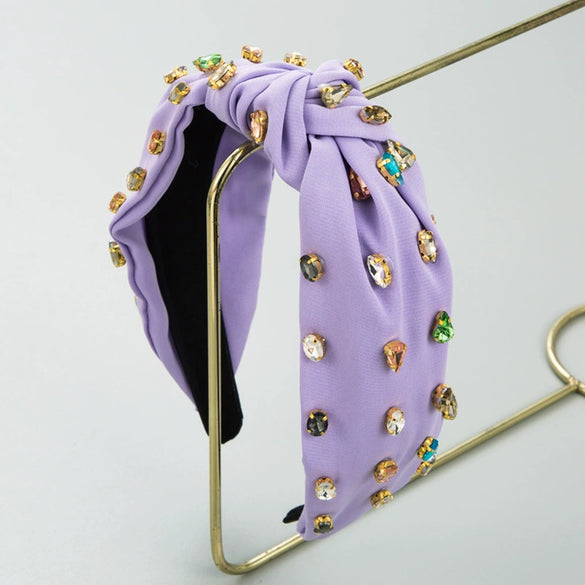 Women's Cloth Headband With Pleated Knot And Diamond Embellishment Fashion Geometric Full Diamond Hair Accessory
