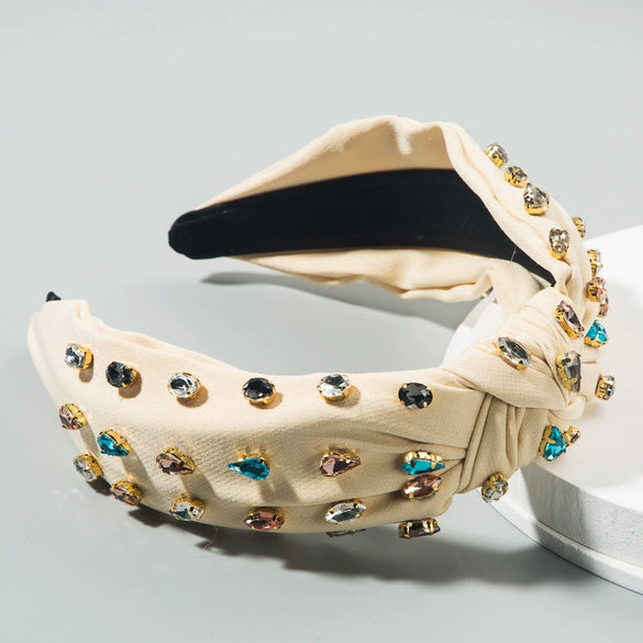 Women's Cloth Headband With Pleated Knot And Diamond Embellishment Fashion Geometric Full Diamond Hair Accessory