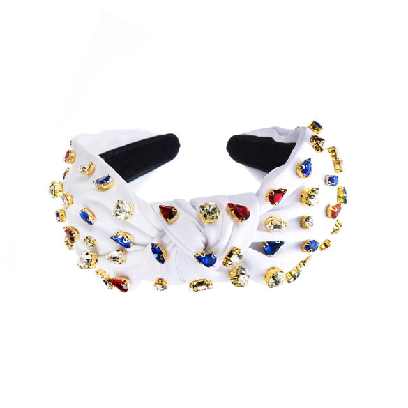 Women's Cloth Headband With Pleated Knot And Diamond Embellishment Fashion Geometric Full Diamond Hair Accessory