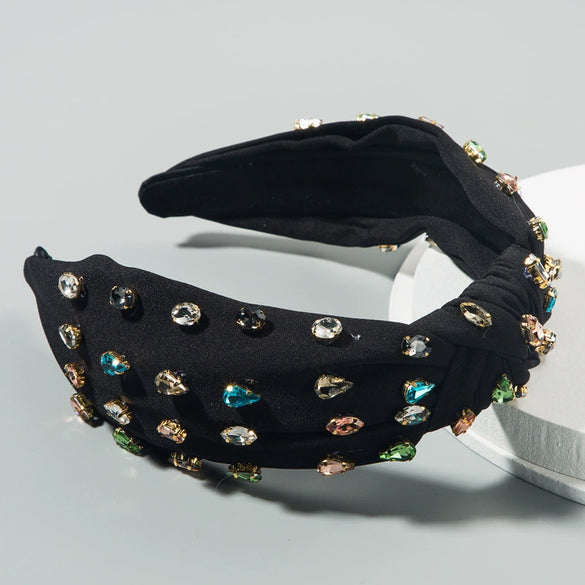 Women's Cloth Headband With Pleated Knot And Diamond Embellishment Fashion Geometric Full Diamond Hair Accessory