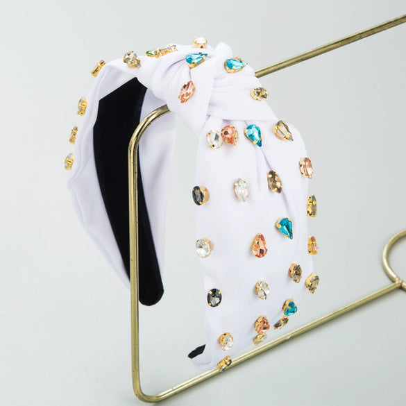 Women's Cloth Headband With Pleated Knot And Diamond Embellishment Fashion Geometric Full Diamond Hair Accessory