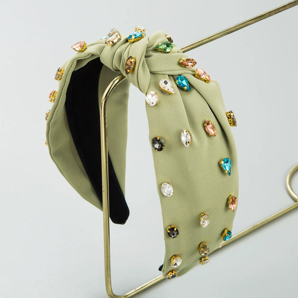 Women's Cloth Headband With Pleated Knot And Diamond Embellishment Fashion Geometric Full Diamond Hair Accessory