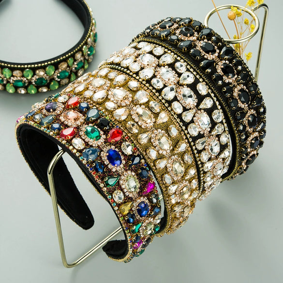 Women's Cloth Headband With Water Drop Diamond Embellishments Full Diamond Baroque Fashion Hair Accessory