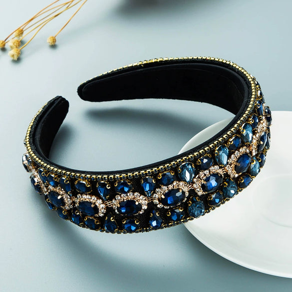 Women's Cloth Headband With Water Drop Diamond Embellishments Full Diamond Baroque Fashion Hair Accessory