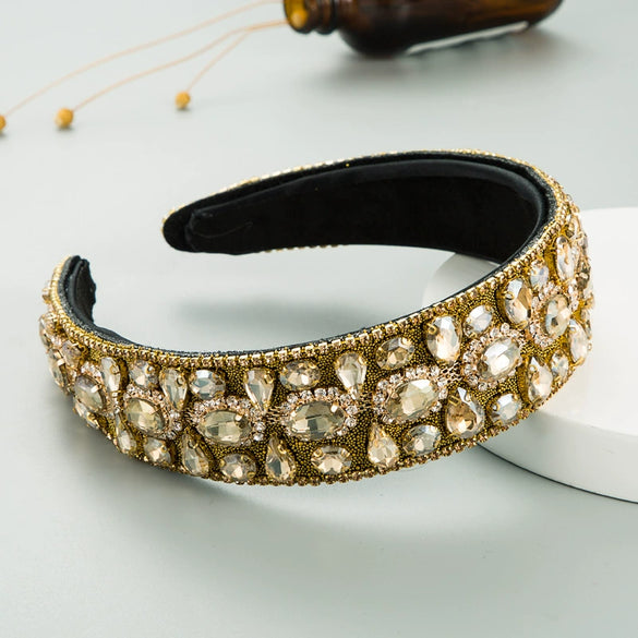 Women's Cloth Headband With Water Drop Diamond Embellishments Full Diamond Baroque Fashion Hair Accessory