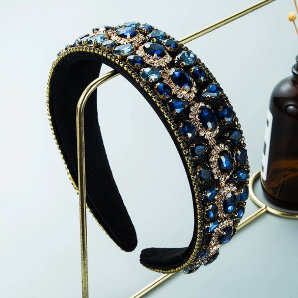Women's Cloth Headband With Water Drop Diamond Embellishments Full Diamond Baroque Fashion Hair Accessory