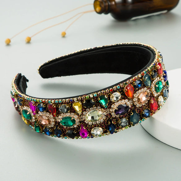 Women's Cloth Headband With Water Drop Diamond Embellishments Full Diamond Baroque Fashion Hair Accessory