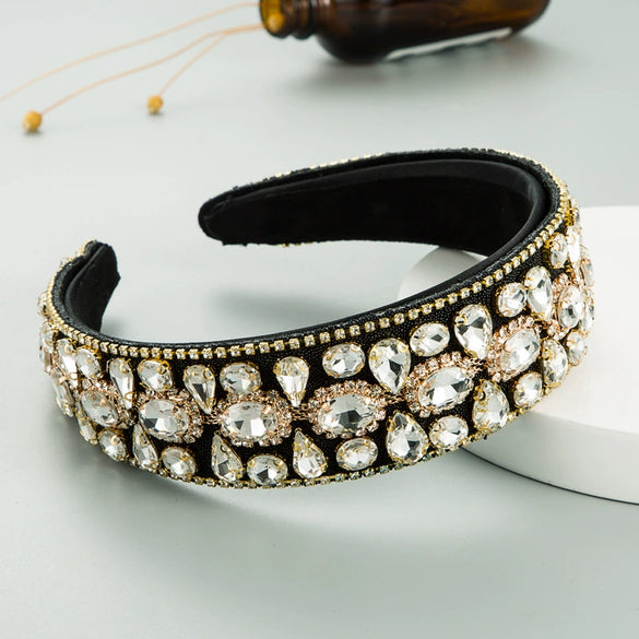 Women's Cloth Headband With Water Drop Diamond Embellishments Full Diamond Baroque Fashion Hair Accessory