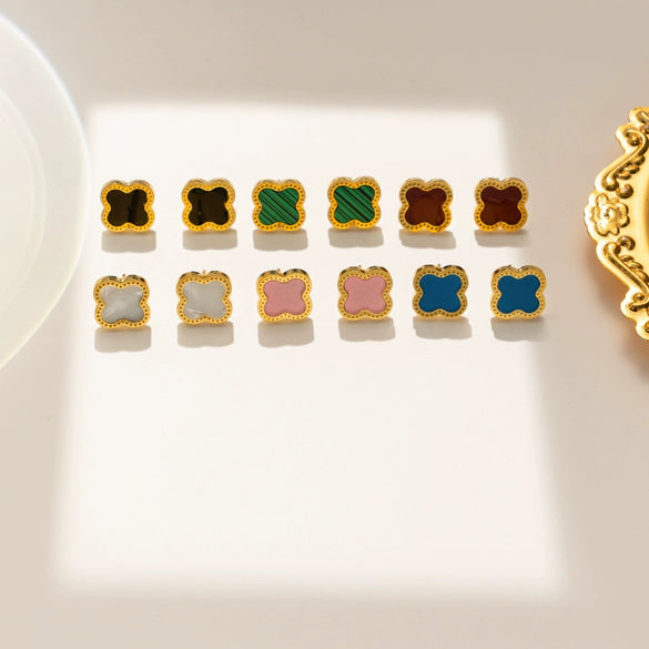 Women's Clover Geometric Titanium Steel Stud Earrings With Electroplating Treatment