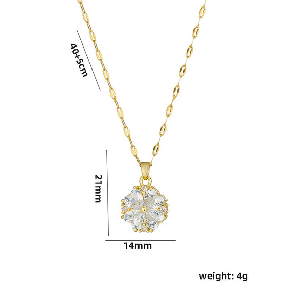Women's Clover Titanium Steel Necklace With Colorful Zircon And Water Wave Chain Light Luxury Geometric Design Diamond Inlay Vacuum Furnace Electroplating