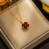 Women's Clover Titanium Steel Necklace With Colorful Zircon And Water Wave Chain Light Luxury Geometric Design Diamond Inlay Vacuum Furnace Electroplating